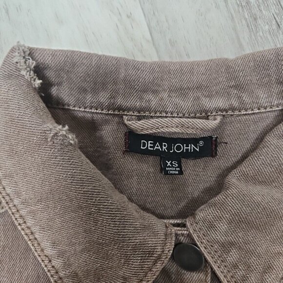 Dear John Distressed Denim Jacket Ripped Cotton Jean Womens XS Brown Boxy Cut - Picture 6 of 10